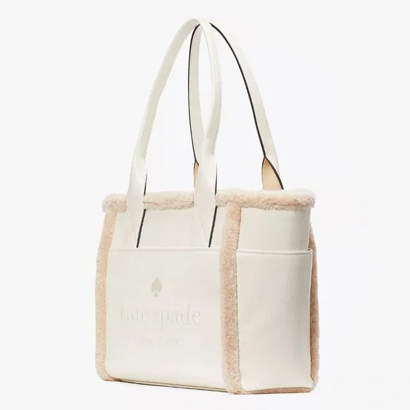 ♠️Kate Spade Jett Shearling Trim Large Tote Bag, Meringue White NWT - Picture 2 of 9